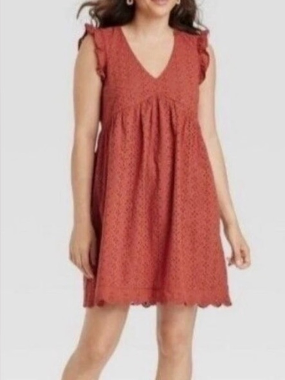 Knox Rose Eyelet V-Neck Sleeveless Dress in Rust size XXL